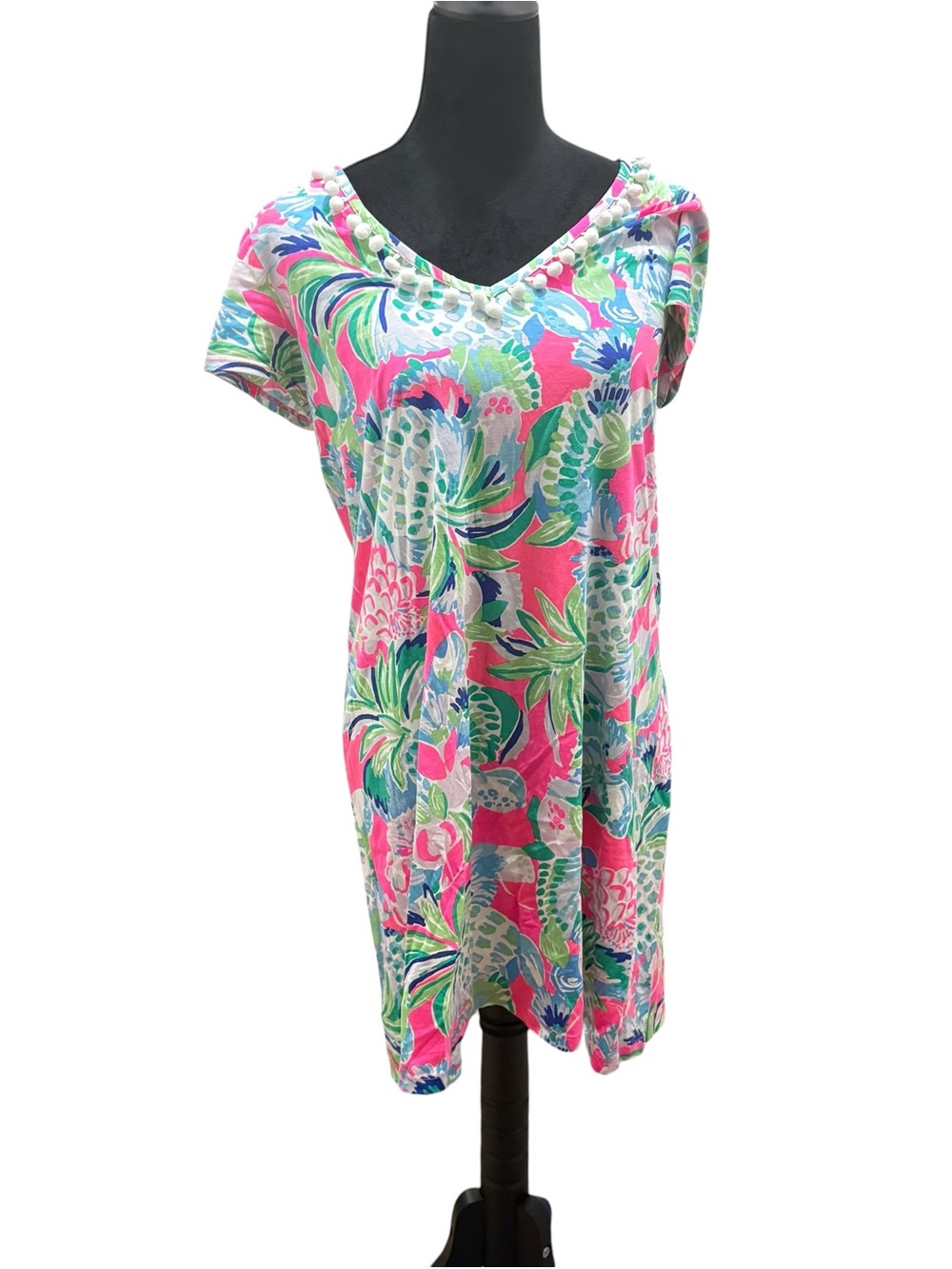 Lilly Pulitzer Etta Dress Womens Raise The Bar Pom Pom Shift Pima Cotton Medium
